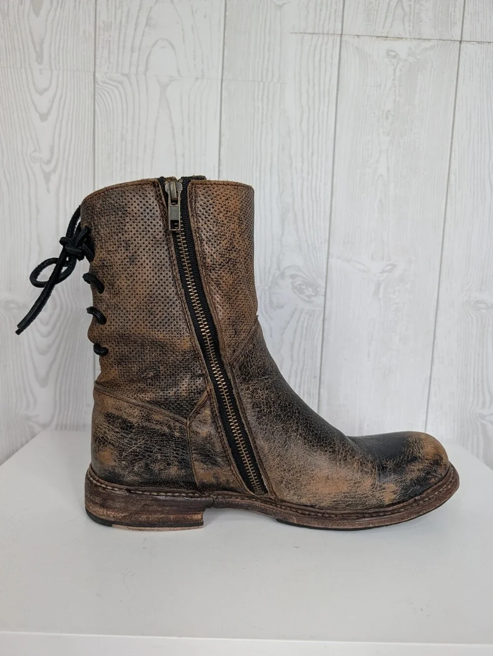 Bed Stu Leather Boots Women's Size 9 with Zipper Purposefully Distressed